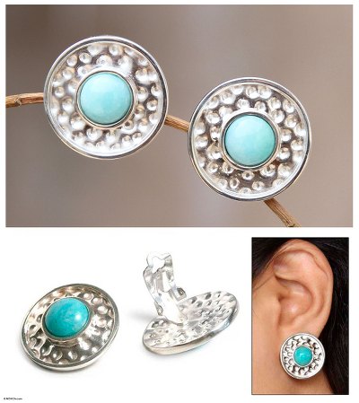 Amazonite clip-on earrings, Centered