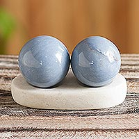 Angelite spheres, 'Celestial Peace' (pair) - Unique Peace and Calm Angelite Spheres from Peru (Pair)