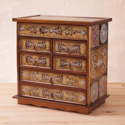 Reverse painted glass jewelry chest, Golden Glow