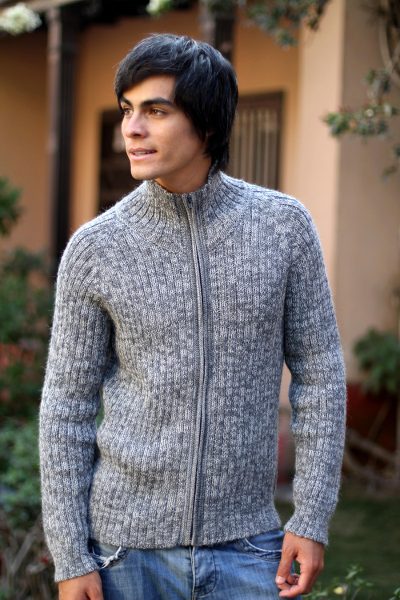 Men's 100% alpaca jacket, 'Cloudfall' - Men's Alpaca Wool Zip Cardigan Sweater
