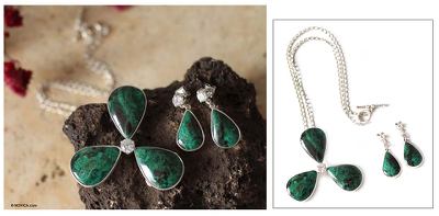 Chrysocolla jewelry set, 'Exquisite Clover' - Chrysocolla jewellery set
