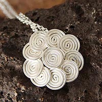 Silver flower necklace, 'Rose of the Wind' - Floral Fine Silver Pendant Necklace
