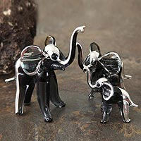 Blown glass silver leaf figurines Lucky Silver Elephants set of 3 Peru