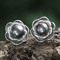 Cultured pearl flower earrings,