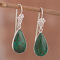 Chrysocolla dangle earrings, 'Inca Aesthetic' - Hand Made Sterling Silver and Chrysocolla Dangle Earrings