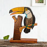 Wood sculpture, 'Amazon Toucan' - Handcrafted Wood Bird Sculpture