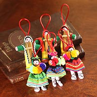 Cotton ornaments, 'Andean Dancers' (set of 6) - Set of 6 Handcrafted Folk Art Christmas Ornaments from Peru