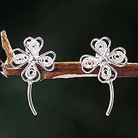 Silver floral earrings,