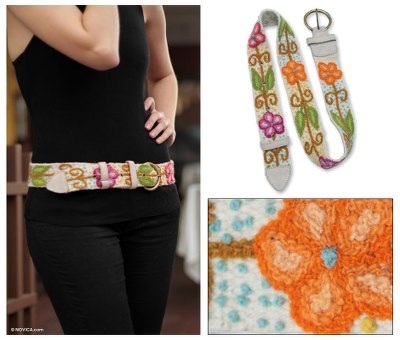 Wool belt, 'Huantla Spring' - Wool belt