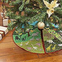 Applique Christmas tree skirt Jungle Holiday Peru