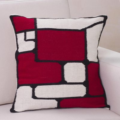 Alpaca cushion cover, 'Crimson Riddle' - Fair Trade Modern Alpaca Wool Cushion Cover