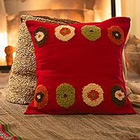 Alpaca cushion cover Crimson Bouquet Peru