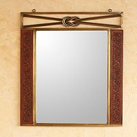 Mohena wood and leather mirror,