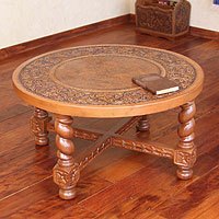 Mohena wood and leather table,