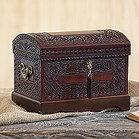 Mohena wood and leather jewelry box, Colonial Treasure