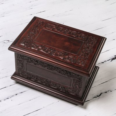 Mohena wood and leather jewelry box, Andean Elegance