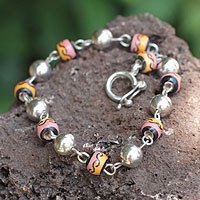 Sterling silver and ceramic beaded bracelet,