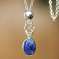 Sodalite pendant necklace, 'Tangled-Up' - Modern Sterling Silver Pendant Sodalite Necklace
