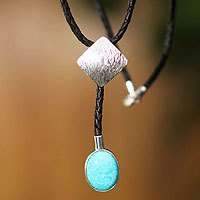 Leather and amazonite Y necklace,