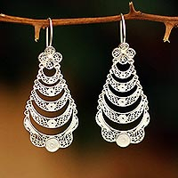 Sterling silver flower earrings, 'Catacaos Rose' - Handcrafted Floral Sterling Silver Waterfall Earrings
