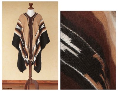 Men's 100% alpaca poncho, 'Earth Celebration' - Men's Fair Trade Alpaca Wool Poncho