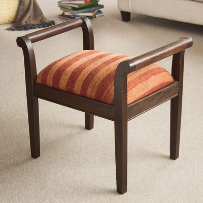 Mohena wood and wool backless chair, 'Andean Homeland' - Mohena wood and wool backless chair