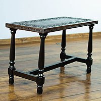 Mohena wood and leather coffee table,