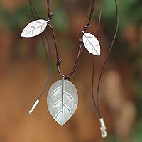 Sterling silver and leather waterfall necklace,