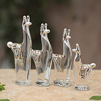 Blown glass silver leaf figurines Llama Silver Glamour set of 4 Peru