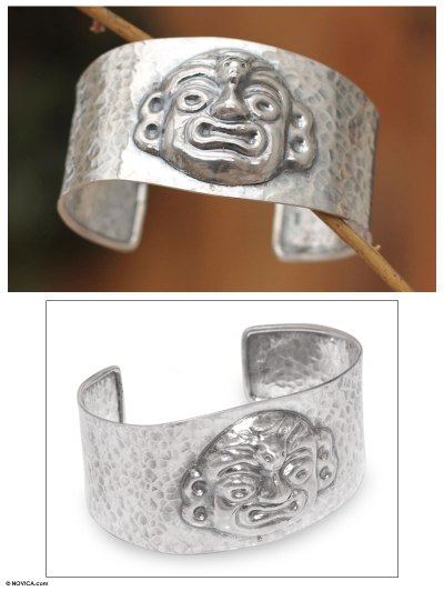 Sterling silver cuff bracelet, Moche God Ai Apaec