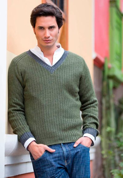 Men's alpaca blend sweater, 'Informal Green' - Men's Handcrafted Peruvian Alpaca Wool Solid Pullover
