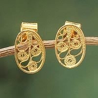 Gold vermeil filigree button earrings,