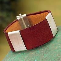 Men's sterling silver and leather wristband bracelet, 'Cajamarca Man' - Men's Leather Bracelet 925 Sterling Silver Handmade Jewelry