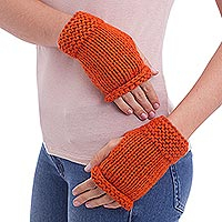 Alpaca blend fingerless gloves Ginger Orange Peru