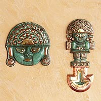 Bronze and copper wall decor Legendary Tumi pair Peru
