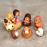 Belén de cerámica, (juego de 7) - Pesebre Navideño de Cerámica de 7 Piezas Hecho a Mano en Perú