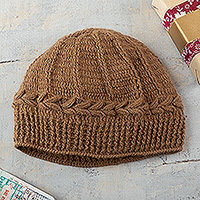 100% alpaca hat, 'Cajamarca Brown' - Handmade Alpaca Wool Solid Brown Beanie Hat