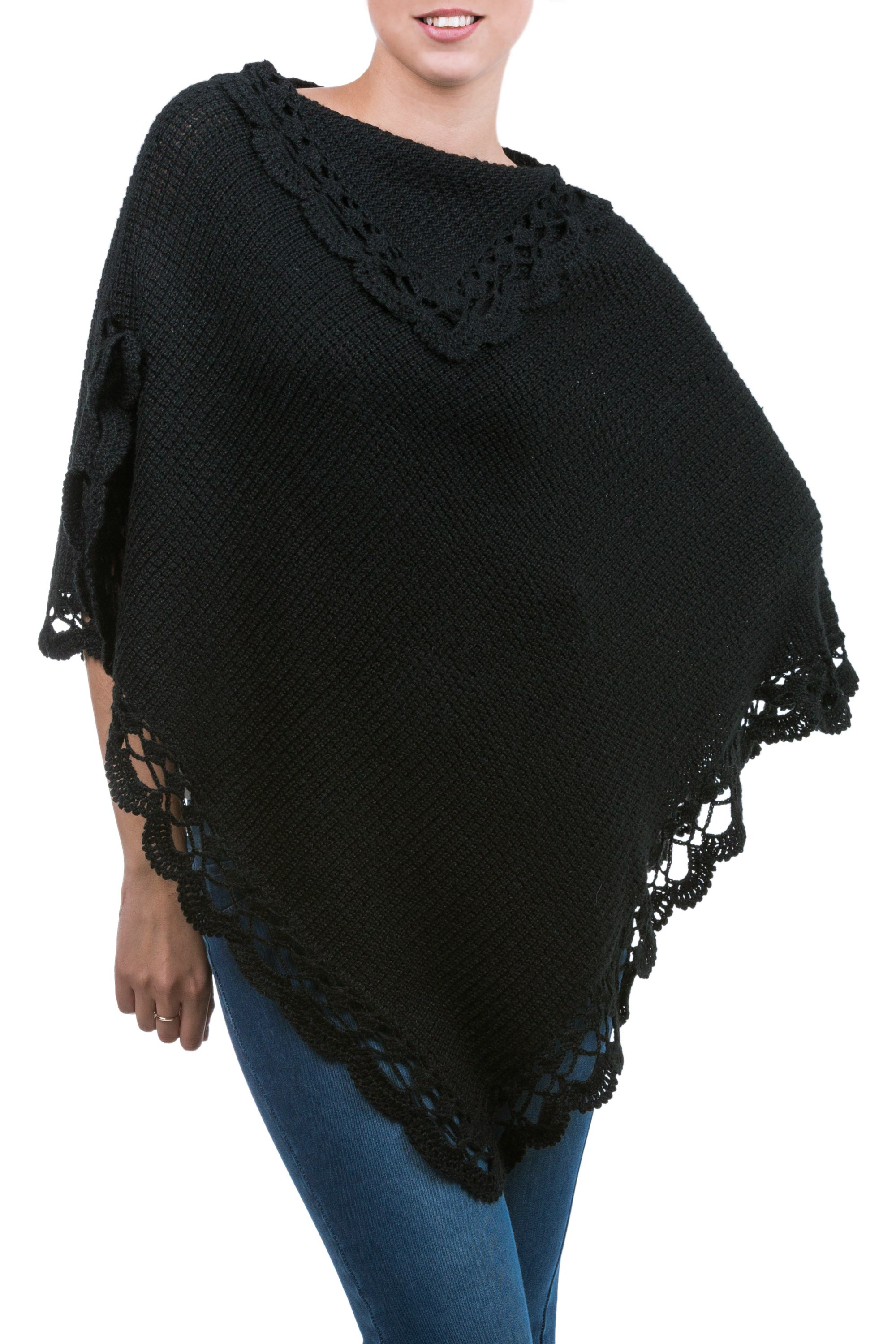 Unicef Market Alpaca Wool Blend Poncho Arequipa Black