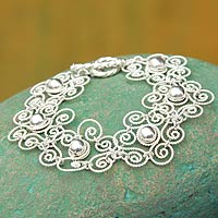 Sterling silver flower bracelet, 'Princess Lace' - Handmade Floral Sterling Silver Link Bracelet