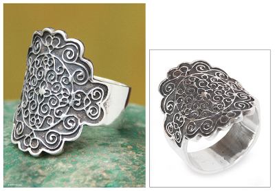 Sterling silver cocktail ring, Colonial Cajamarca