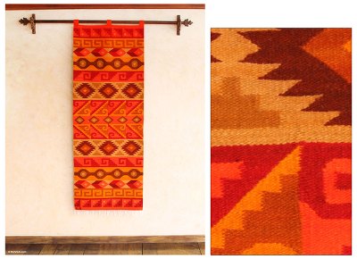 Wool tapestry, 'Inca Fire' - Wool tapestry
