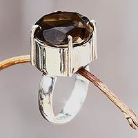 Smoky quartz solitaire ring,