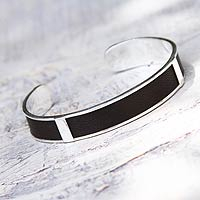 Leather cuff bracelet, 'Leather Minimalist' - Artisan Crafted Modern Sterling Silver Leather Cuff Bracelet