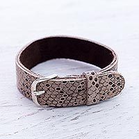 Sterling silver accent leather wristband bracelet,