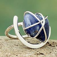 Heart necklaces for women - Handmade Sterling Silver Single Stone Lapis Lazuli Ring