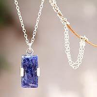Sodalite pendant necklace, 'Hug' - Artisan Crafted Sterling and Sodalite Pendant Necklace