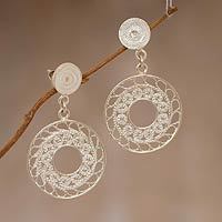 Sterling silver filigree dangle earrings,