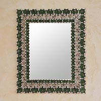 Reverse painted glass mirror Emerald Floral Paradise Peru