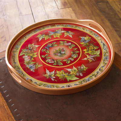 Painted glass tray, Scarlet Sky