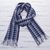 Men's 100% alpaca scarf, 'Andean Dawn' - Handwoven Blue and White 100% Alpaca Scarf with Purple thumbail